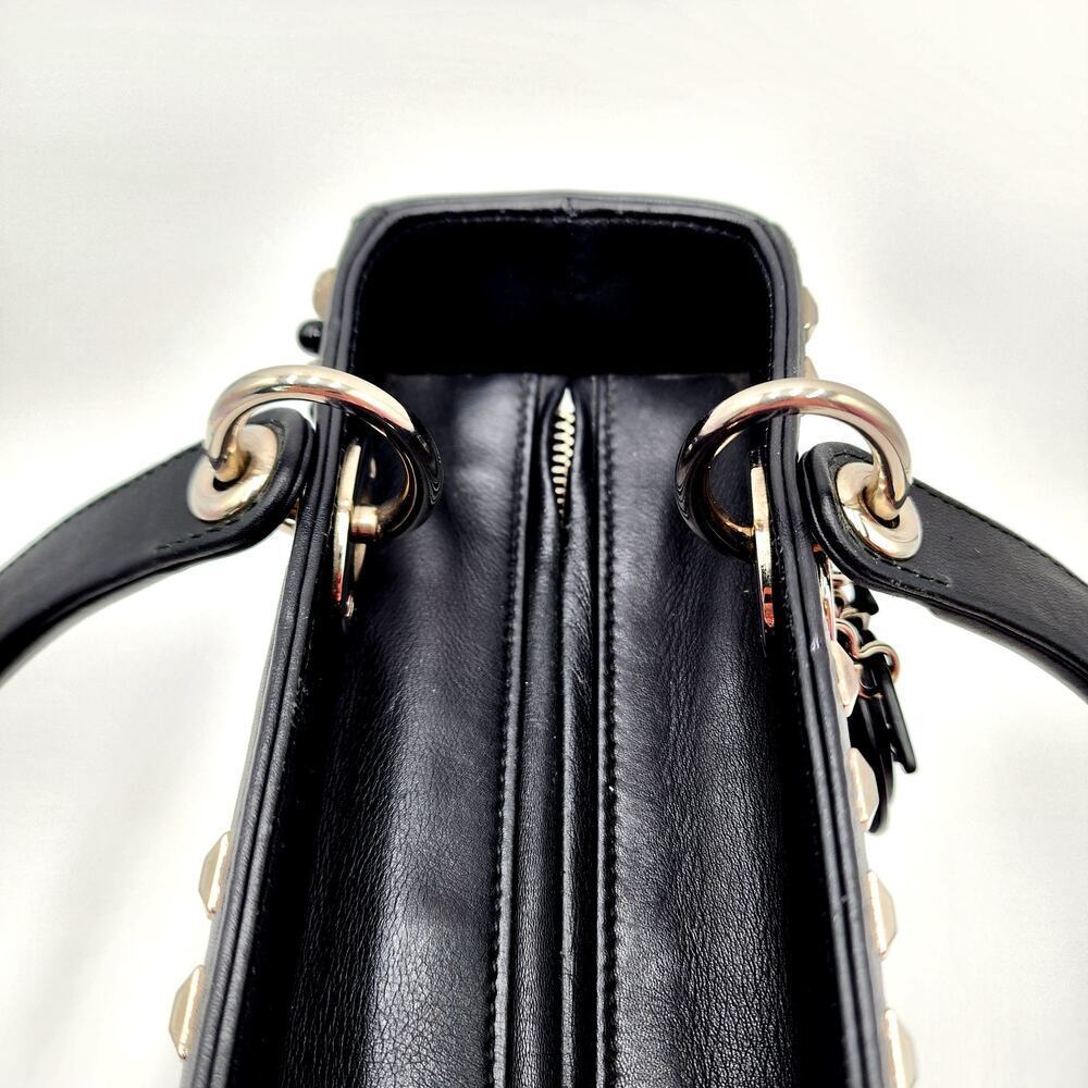 CHRISTIAN DIOR Black Leather Studs Embellished Medium Lady Dior Tote RARE - Picture 13 of 17